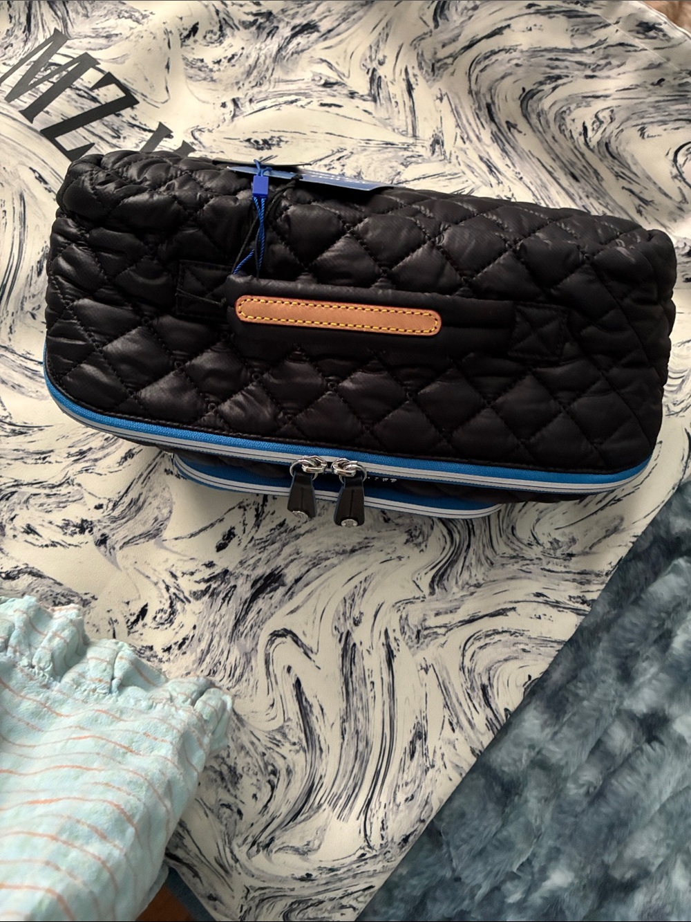 NWT MZWallace LIMITED EDITION X SPLITS59 Black/Blue Trim Accordion Cosmetic Bag. - Picture 8 of 10